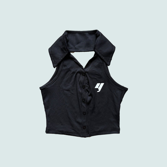 Y WMNS BUTTON UP TANK TOP POLO(BLACK)